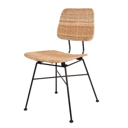 Sleek Minimalist Iron Frame Chair - Hand-Woven Breathable Rattan Dining Chair For Dining Room & Kitchen