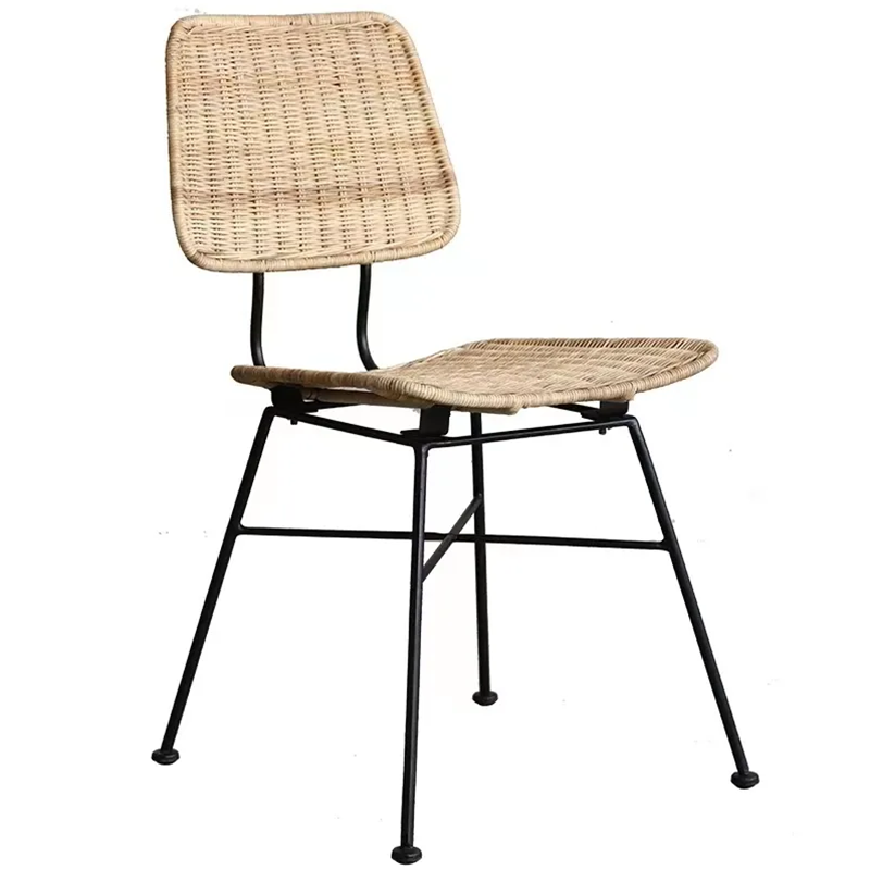Sleek Minimalist Iron Frame Chair - Hand-Woven Breathable Rattan Dining Chair For Dining Room & Kitchen