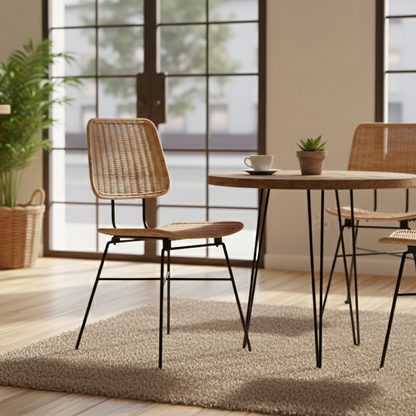 Sleek Minimalist Iron Frame Chair - Hand-Woven Breathable Rattan Dining Chair For Dining Room & Kitchen