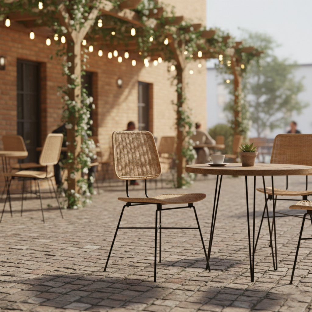 Sleek Minimalist Iron Frame Chair - Hand-Woven Breathable Rattan Dining Chair For Dining Room & Kitchen