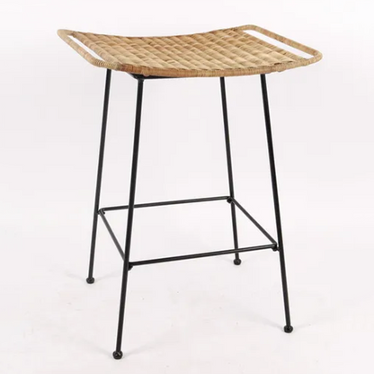 Curved-Seat Rattan Bar Stool - Lightweight Rattan Weaving Backless Stool For Dining Room