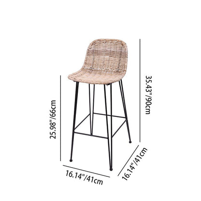 Rust-Proof Iron Frame Rattan Weaving Bar Stool - Breathable Ocean-View Seating Stool For Dining Room & Kitchen