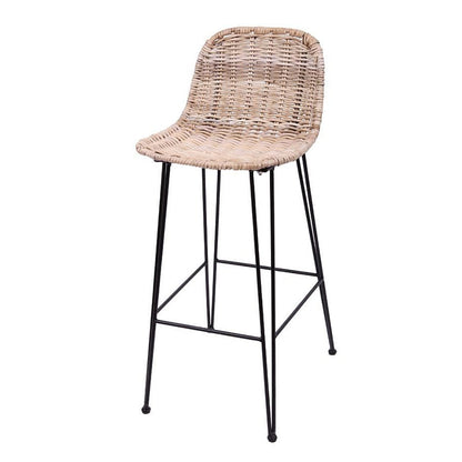 Rust-Proof Iron Frame Rattan Weaving Bar Stool - Breathable Ocean-View Seating Stool For Dining Room & Kitchen
