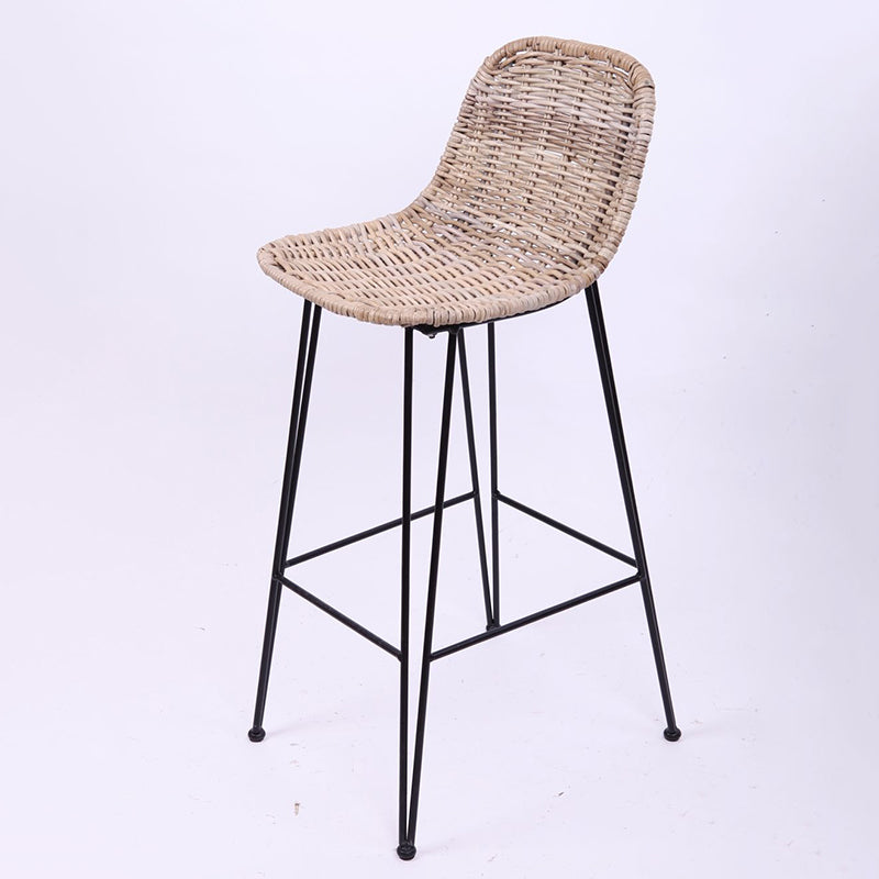 Rust-Proof Iron Frame Rattan Weaving Bar Stool - Breathable Ocean-View Seating Stool For Dining Room & Kitchen