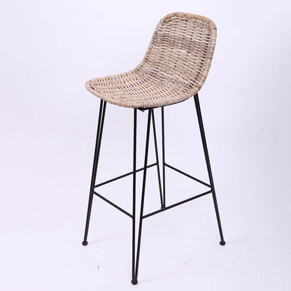 Rust-Proof Iron Frame Rattan Weaving Bar Stool - Breathable Ocean-View Seating Stool For Dining Room & Kitchen