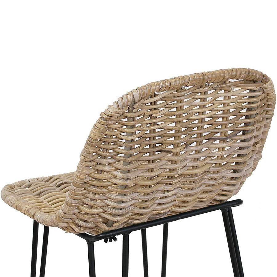 Rust-Proof Iron Frame Rattan Weaving Bar Stool - Breathable Ocean-View Seating Stool For Dining Room & Kitchen