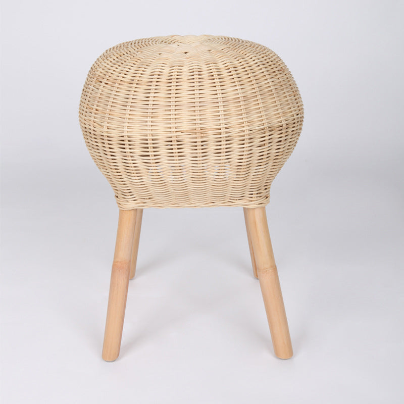 Traditional Chinese Natural Rattan Shoe Bench - Drum Handmade Shoe Stool For Living Room