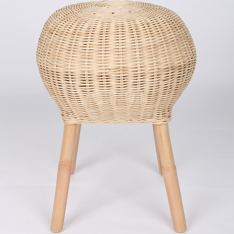 Traditional Chinese Natural Rattan Shoe Bench - Drum Handmade Shoe Stool For Living Room