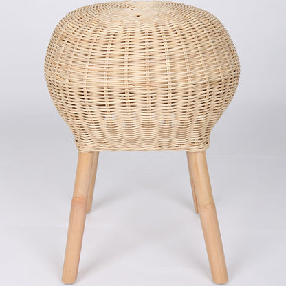 Traditional Chinese Natural Rattan Shoe Bench - Drum Handmade Shoe Stool For Living Room