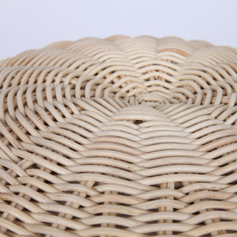 Traditional Chinese Natural Rattan Shoe Bench - Drum Handmade Shoe Stool For Living Room