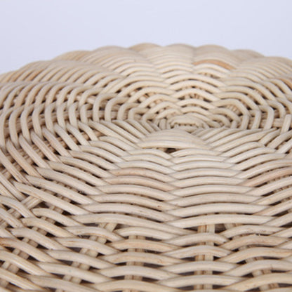 Traditional Chinese Natural Rattan Shoe Bench - Drum Handmade Shoe Stool For Living Room