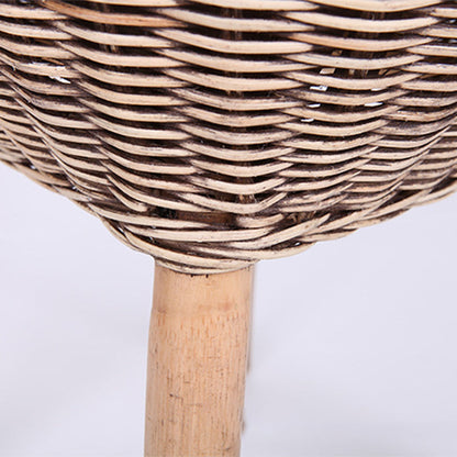 Traditional Chinese Natural Rattan Shoe Bench - Drum Handmade Shoe Stool For Living Room