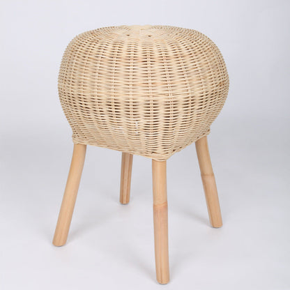 Traditional Chinese Natural Rattan Shoe Bench - Drum Handmade Shoe Stool For Living Room