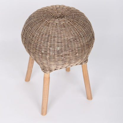 Traditional Chinese Natural Rattan Shoe Bench - Drum Handmade Shoe Stool For Living Room