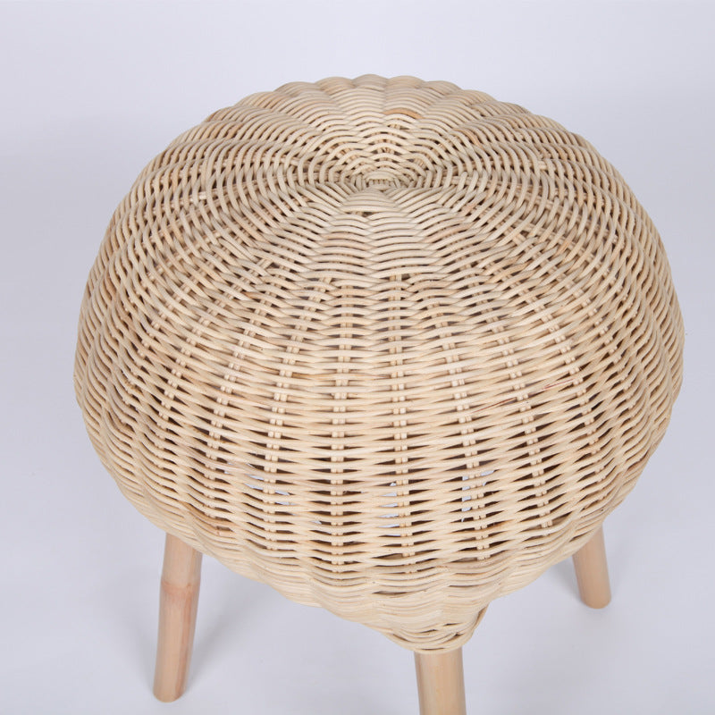 Traditional Chinese Natural Rattan Shoe Bench - Drum Handmade Shoe Stool For Living Room