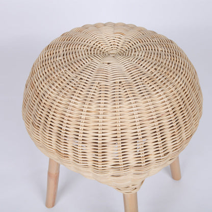 Traditional Chinese Natural Rattan Shoe Bench - Drum Handmade Shoe Stool For Living Room