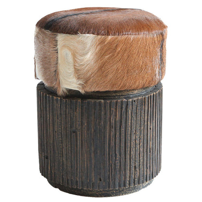Traditional Teak Wood & Goatskin Stool - Oriental Handmade Furniture Chair For Living Room