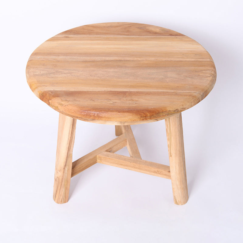 Traditional Japanese Teak Wood Side Table - Low Round Accent Table For Living Room
