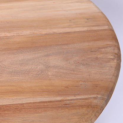 Traditional Japanese Teak Wood Side Table - Low Round Accent Table For Living Room
