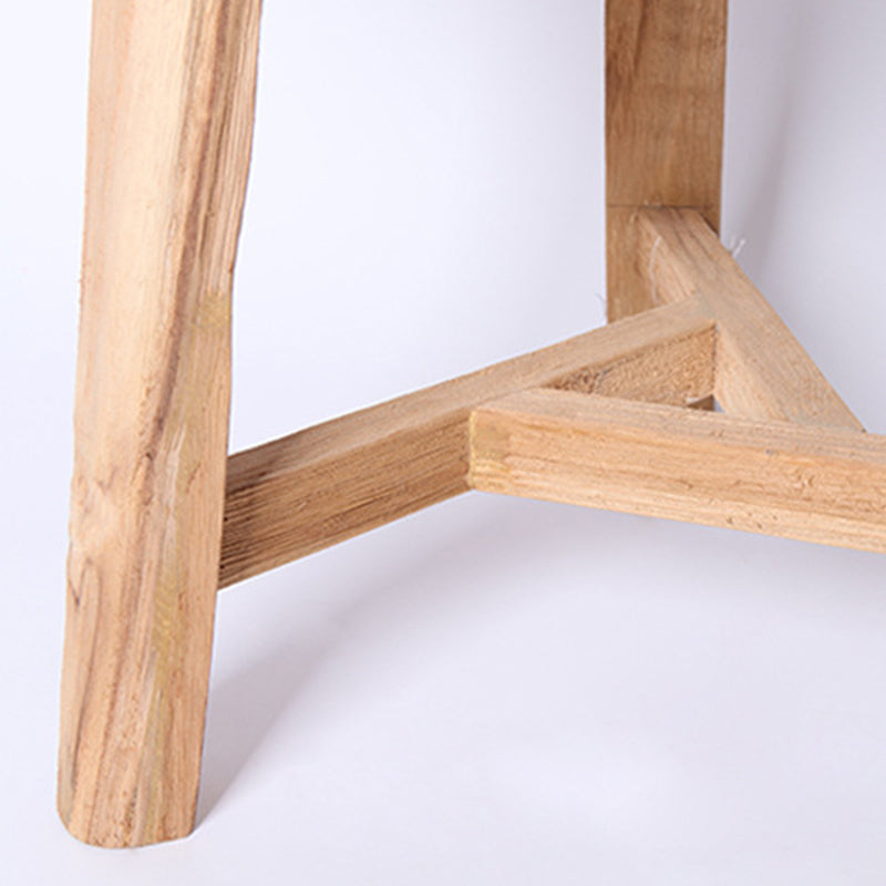 Traditional Japanese Teak Wood Side Table - Low Round Accent Table For Living Room