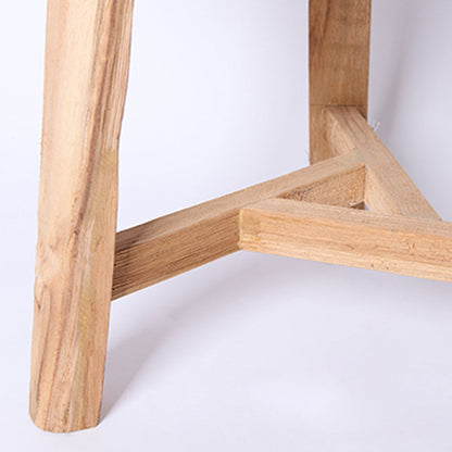 Traditional Japanese Teak Wood Side Table - Low Round Accent Table For Living Room