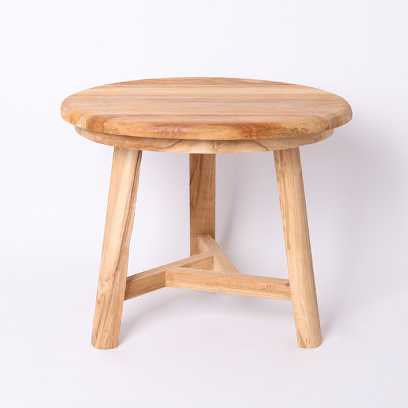 Traditional Japanese Teak Wood Side Table - Low Round Accent Table For Living Room