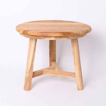 Traditional Japanese Teak Wood Side Table - Low Round Accent Table For Living Room