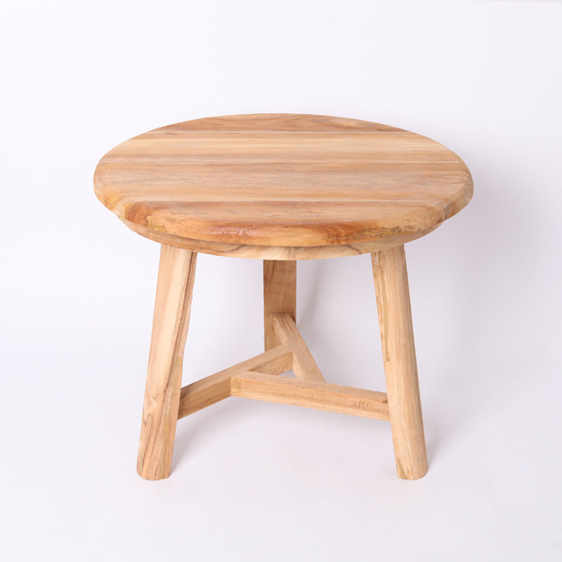 Traditional Japanese Teak Wood Side Table - Low Round Accent Table For Living Room