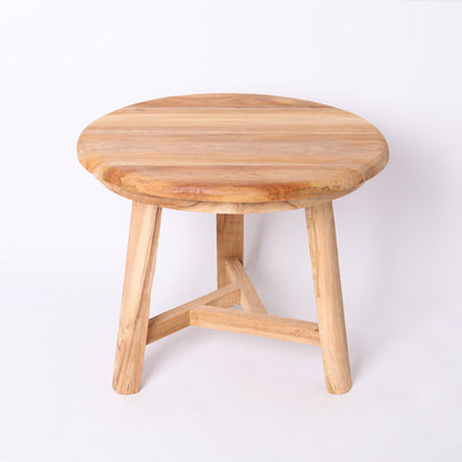 Traditional Japanese Teak Wood Side Table - Low Round Accent Table For Living Room