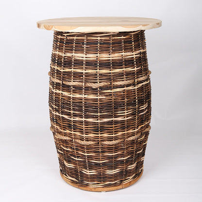 Rustic Teak & Rattan Weaving Bar Table - Dual-Material Durability & Natural Charm Table For Dining Room & Kitchen