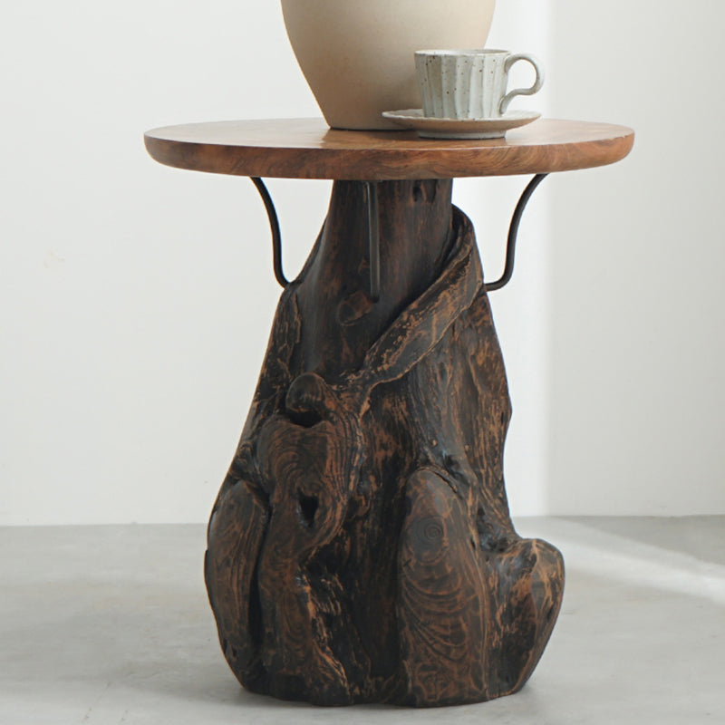 Traditional Chinese Natural Teak Wood Side Table - Hand-Carved Coffee Table For Living Room