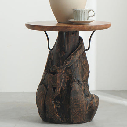 Traditional Chinese Natural Teak Wood Side Table - Hand-Carved Coffee Table For Living Room