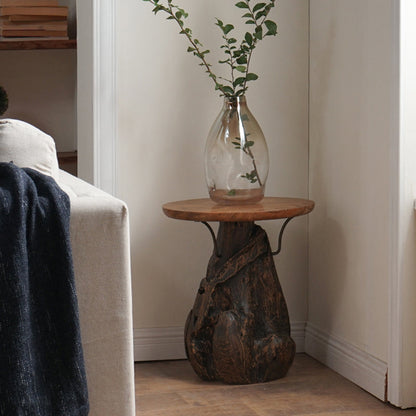 Traditional Chinese Natural Teak Wood Side Table - Hand-Carved Coffee Table For Living Room