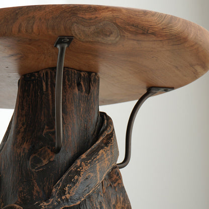 Traditional Chinese Natural Teak Wood Side Table - Hand-Carved Coffee Table For Living Room