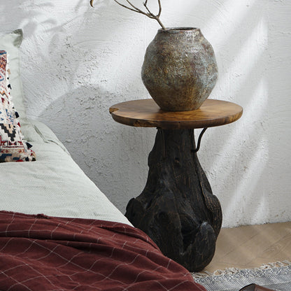 Traditional Chinese Natural Teak Wood Side Table - Hand-Carved Coffee Table For Living Room
