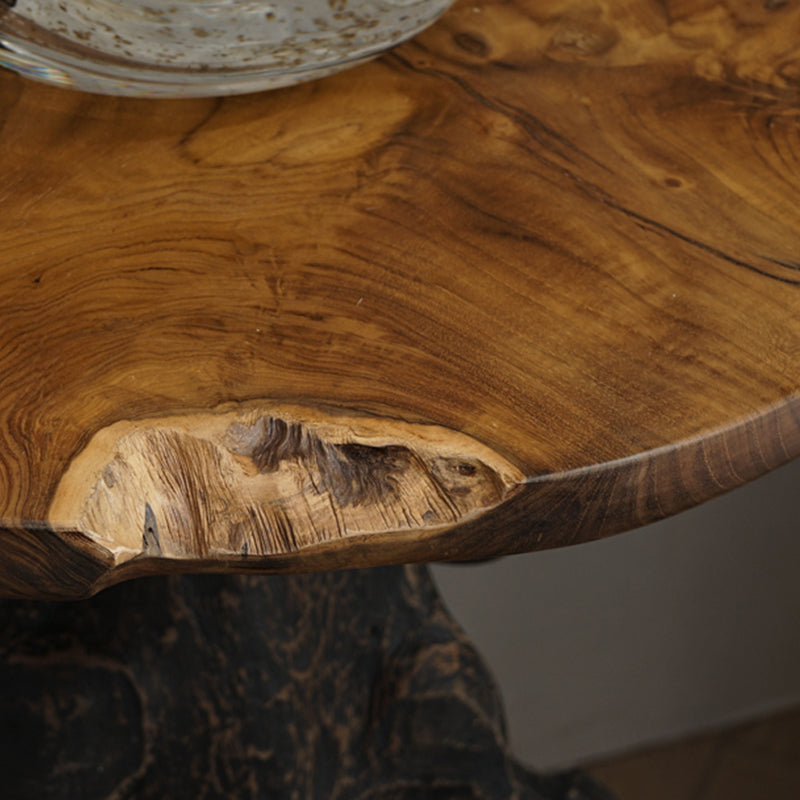 Traditional Chinese Natural Teak Wood Side Table - Hand-Carved Coffee Table For Living Room