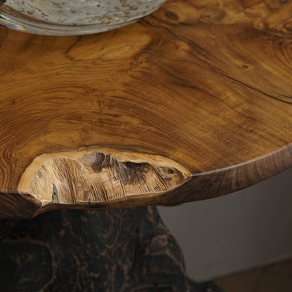 Traditional Chinese Natural Teak Wood Side Table - Hand-Carved Coffee Table For Living Room