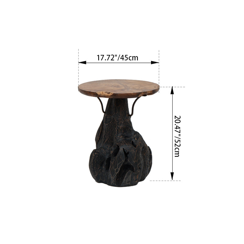 Traditional Chinese Natural Teak Wood Side Table - Hand-Carved Coffee Table For Living Room