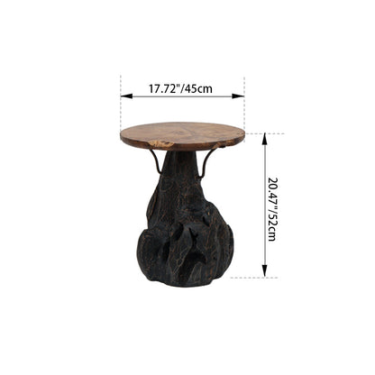 Traditional Chinese Natural Teak Wood Side Table - Hand-Carved Coffee Table For Living Room