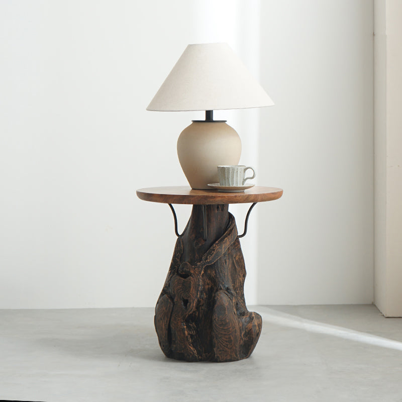 Traditional Chinese Natural Teak Wood Side Table - Hand-Carved Coffee Table For Living Room