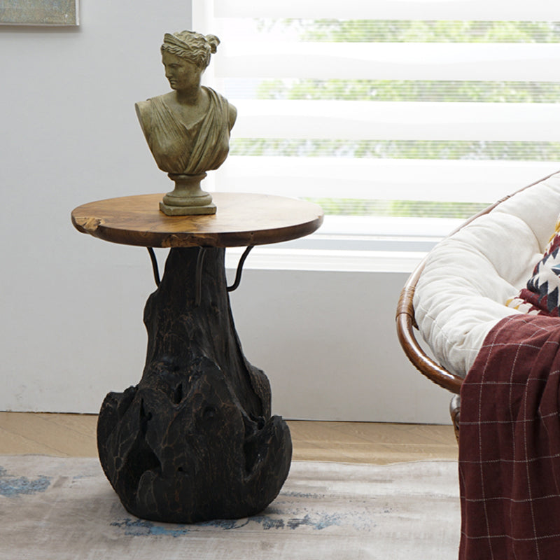 Traditional Chinese Natural Teak Wood Side Table - Hand-Carved Coffee Table For Living Room