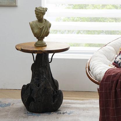 Traditional Chinese Natural Teak Wood Side Table - Hand-Carved Coffee Table For Living Room