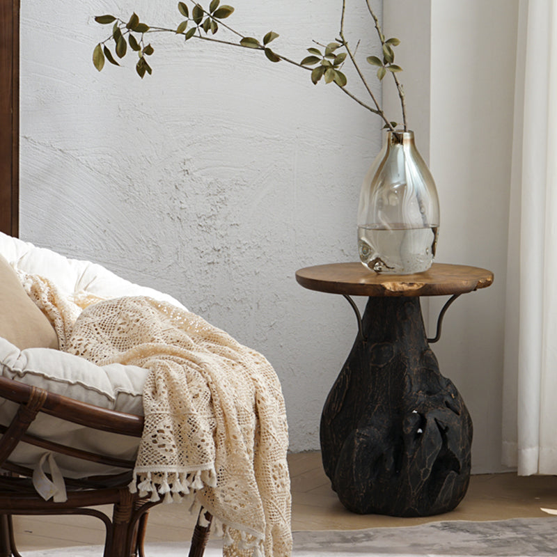 Traditional Chinese Natural Teak Wood Side Table - Hand-Carved Coffee Table For Living Room