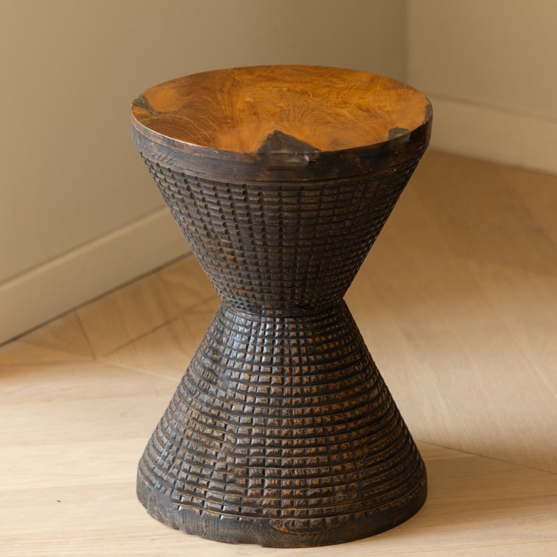 Traditional Sculptural Hourglass Coffee Table - Teak Wood Handmade Statement End Table For Living Room