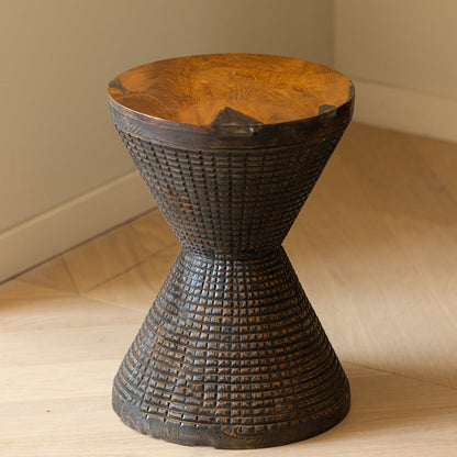 Traditional Sculptural Hourglass Coffee Table - Teak Wood Handmade Statement End Table For Living Room