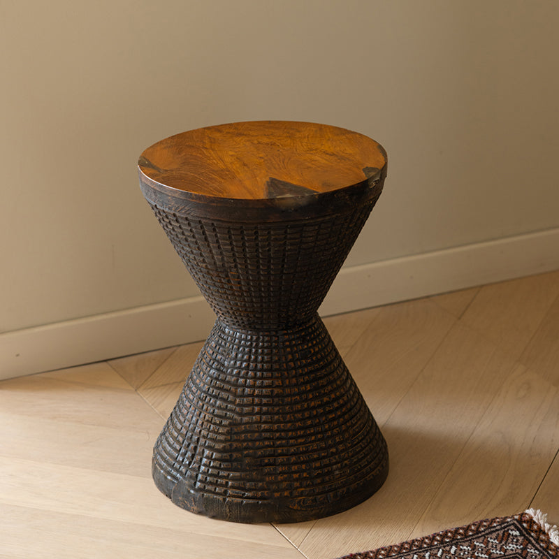 Traditional Sculptural Hourglass Coffee Table - Teak Wood Handmade Statement End Table For Living Room