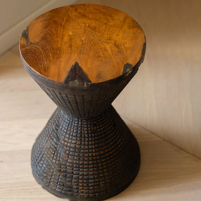 Traditional Sculptural Hourglass Coffee Table - Teak Wood Handmade Statement End Table For Living Room