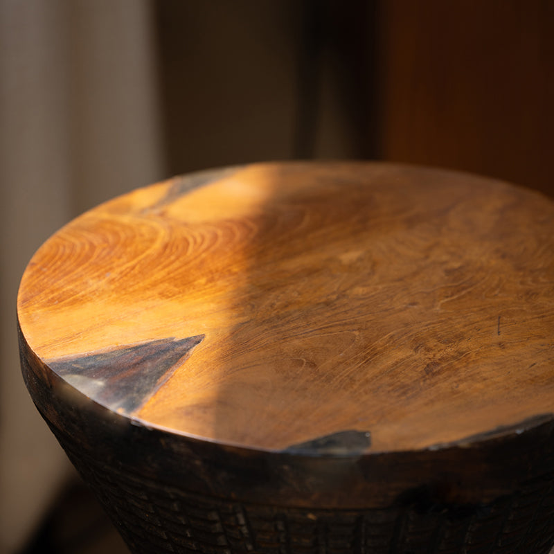 Traditional Sculptural Hourglass Coffee Table - Teak Wood Handmade Statement End Table For Living Room