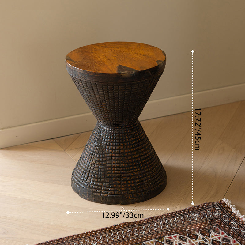 Traditional Sculptural Hourglass Coffee Table - Teak Wood Handmade Statement End Table For Living Room