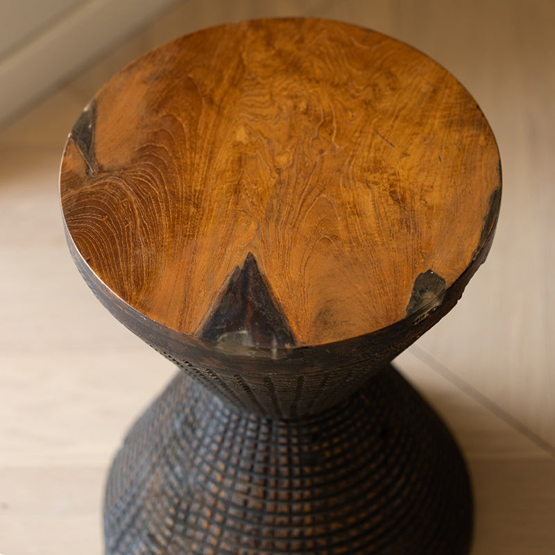 Traditional Sculptural Hourglass Coffee Table - Teak Wood Handmade Statement End Table For Living Room